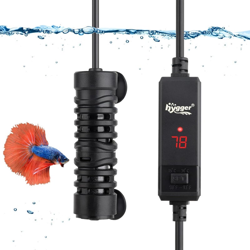 Hygger Aquarium Betta Heater,25W/50W/100W/150W/300W/800W Removable Shell Submersible Fish Tank Heater with LED Digital Display,25W Suitable for 1-5 Gallon Freshwater and Saltwater Fish Tank - Image 1